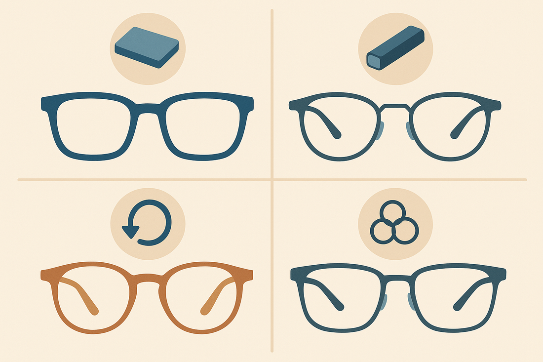 Acetato, titanio, TR90 o metal: cómo el material de la montura cambia tus gafas graduadas